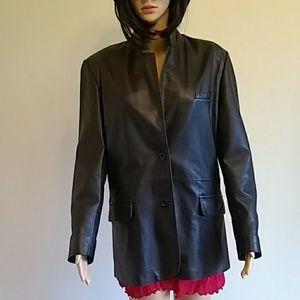 Excelled real leather black blazer jacket